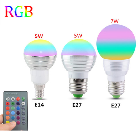 E27 E14 светодиодный LED 16 изменение цвета RGB Волшебная осветительная лампа 85-265 в 110 в 120 В Светодиодный прожектор в RGB 220 + ИК-пульт дистанционного управления ► Фото 1/6