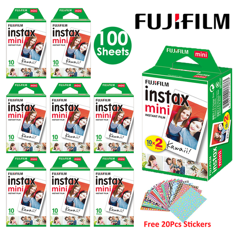 Белая пленка Fujifilm Instax Mini, 10, 20, 40, 60, 80, 100 листов для камеры FUJI Instant Photo, Mini 9, Mini 11, 8, 7s, 70 + Бесплатные наклейки ► Фото 1/6