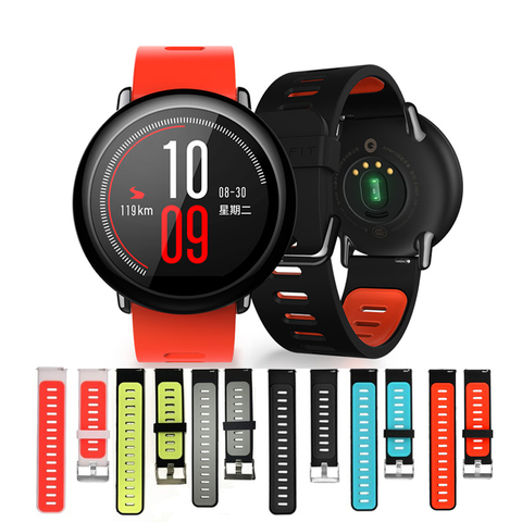 Цветной мягкий силиконовый ремешок для часов Xiaomi Huami Amazfit Pace, дышащий браслет, сменные браслеты, ремешок 22 мм ► Фото 1/6