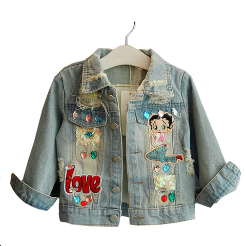 Новая Осенняя детская одежда для девочек; Джинсовая куртка для маленьких девочек, верхняя одежда, пальто, куртки, детские топы, джинсовая одежда из джинсовой ткани с вышивкой 
