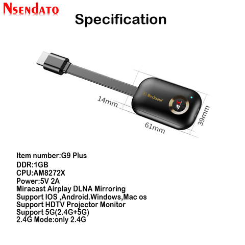 Mirascreen G9 Plus 2,4G/5G 4K Miracast беспроводной DLNA AirPlay HDMI TV Stick Wifi Дисплей Dongle приемник для IOS Android windows ► Фото 1/6