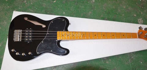 QShelly custom black f hole 4 струны для джазового пикапа, винтажная цветная веревка с кленовым воротником через TL электрическую бас-гитару, высокое качество ► Фото 1/5
