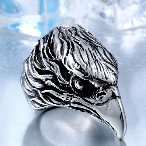 Drop Ship 316L Stainless Steel For Man High Quality Cool Punk Eagle Men's Animal Ring BR8-436 ► Фото 1/6
