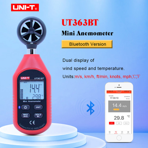 Мини-измеритель скорости ветра, Bluetooth, карманный мини-измеритель скорости ветра UT363BT, с Bluetooth ► Фото 1/6