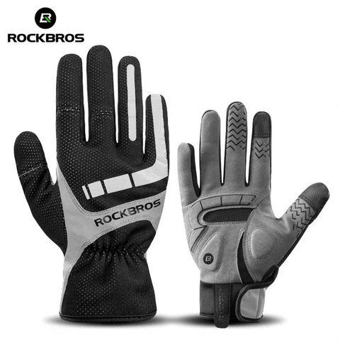ROCKBROS велосипедные перчатки с сенсорным экраном, осенне-зимние термоперчатки, ветрозащитные велосипедные перчатки, теплые толстые спортивные перчатки, Аксессуары для велосипеда ► Фото 1/6
