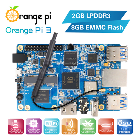Orange PI3 2G8G EMMC Flash H6 Gigabyte Ethernet порт AP6256 Wi-Fi BT5.0 4 * USB3.0 порт поддержки Android 7,0, Ubuntu, Debian одна плата ► Фото 1/4