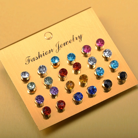 Набор сережек для женщин, набор сережек с разноцветными кристаллами циркония, 12 пар/компл. ► Фото 1/6