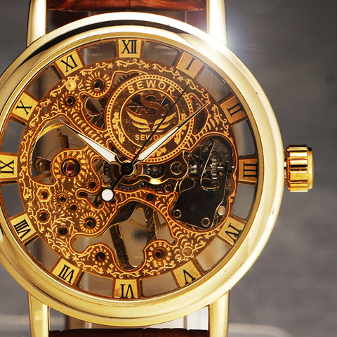 Мужские повседневные наручные часы SEWOR, классические роскошные механические наручные часы золотого цвета в стиле милитари, подарок ► Фото 1/6