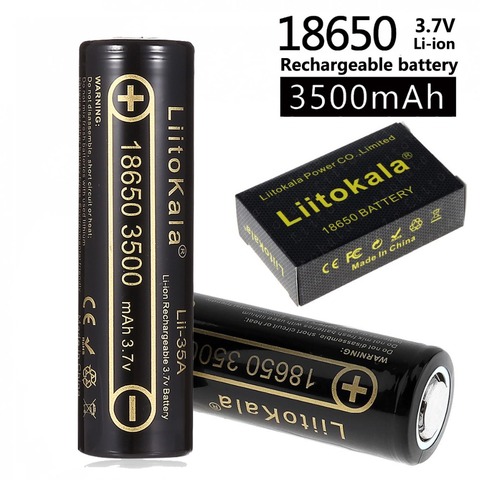 Литий-ионная аккумуляторная батарея LiitoKala, 100% оригинал, 18650, 3500 мА/ч, 3,7 В, 10 А, литиевая батарея, высокосливная, для лампы ► Фото 1/5