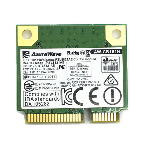 Карта беспроводного адаптера для Azurewave Realtek RTL8821AE 802.11AC 433 Мбит/с, Wi-Fi, Bluetooth 4,0 Combo, полумини-адаптер PCI-e с поддержкой Wi-Fi, Wi-Fi, Bluetooth 4,0 ► Фото 1/1