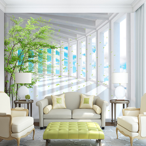 3D стерео обои, настенное изображение с синим небесным зеленым деревом для гостиной, ТВ, дивана ► Фото 1/6