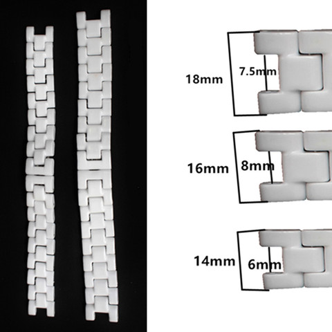 Ремешок для часов из керамики, черный, белый, 14*6 мм, 16*8 мм, 18*7,5 мм ► Фото 1/6