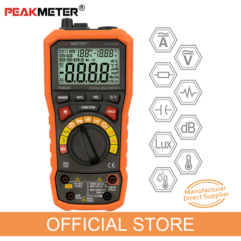 Автоматический цифровой мультиметр PEAKMETER PM8229, 5 в 1, Многофункциональный измеритель частоты, уровня звука люкс, температуры и влажности ► Фото 1/6