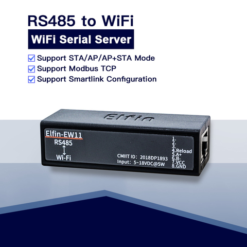 Серверный модуль устройства с последовательным портом RS485 и Wi-Fi, поддержка интерфейса TCP/IP Telnet, Modbus, TCP-протокол, передача данных через Wi-Fi ► Фото 1/6