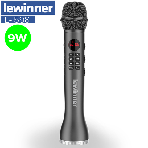 Lewinner L-598 беспроводной микрофон ручной караоке Bluetooth динамик светодиодный экран TF карта для вокала, с рекордером ► Фото 1/6