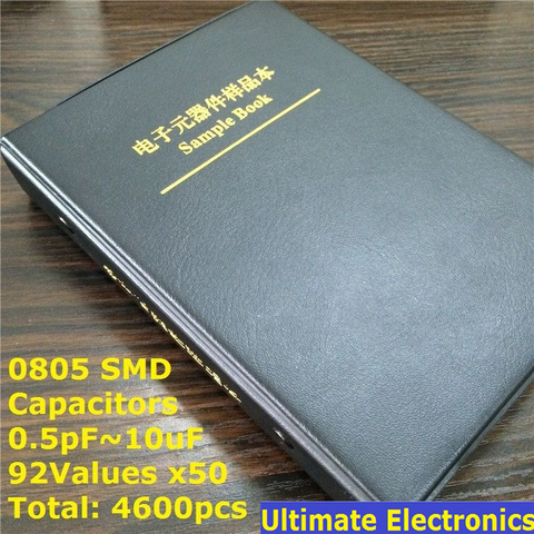 0805 SMD SMT Чип конденсатор книга образцов Ассорти набор 92valuesx50шт = 4600 шт (от 0,5 пФ до 10 мкФ) ► Фото 1/1