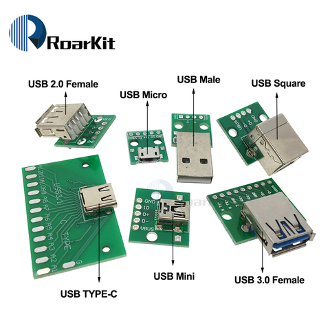 Разъем USB типа «папа»/плата адаптера MINI MICRO USB Для DIP 2,54 мм 5pin гнездовой разъем B Type-C USB 2,0 3,0 гнездовой преобразователь PCB ► Фото 1/6