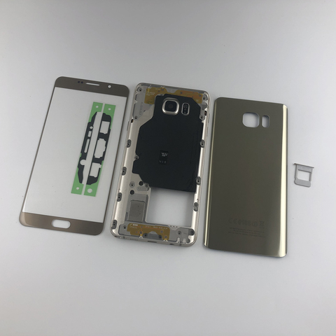 Для samsung Galaxy Note 5 N920 N920F Передняя стеклянная Сенсорная панель + корпус металлическая средняя рамка + задняя крышка батареи + держатель лотка + Sim лоток ► Фото 1/3