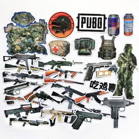32 шт./лот Playerunknown's Battlegrounds gun PUBG игровые наклейки 98k AKM M416 Стикеры для телефона чемодана наклейки подарок для ребенка ► Фото 1/6