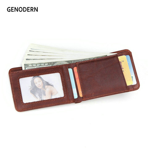 Повседневный маленький кошелек GENODERN для мужчин, тонкие мужские бумажники из натуральной кожи, короткий мини-кошелек с кармашком для карт ► Фото 1/6