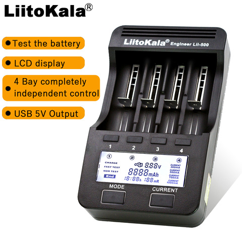 Умное устройство для зарядки никель-металлогидридных аккумуляторов от компании Liitokala: Lii-500/Lii402/Lii-202/Lii-100/1,2 V/3,7 V 18650/26650/18350/16340/18500/зарядное уст... ► Фото 1/6