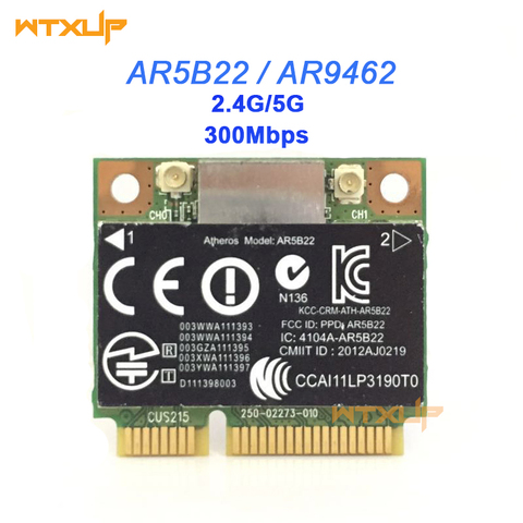 Сетевой адаптер Atheros AR5B22 AR9462, 300 Мбит/с, 802.11a/b/g/n, Wlan, мини PCIE, Wi-Fi, Bluetooth 4,0, для Hp 2170p 9470m ► Фото 1/3