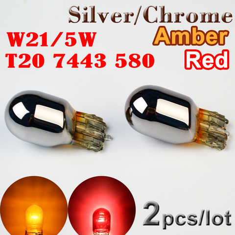 Лампа для автомобиля Flytop (2 шт./лот) W21/5W T20 580 серебро/хромированное Янтарное стекло 7443 12 в 21/5 Вт W3x16q ► Фото 1/5
