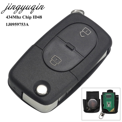 Автомобильный пульт дистанционного управления jingyuqin 1J0959753A, 2 кнопки, умный передатчик 433 МГц для VW Volkswagen Passat Golf MK4 1J0 959 753 A ► Фото 1/5