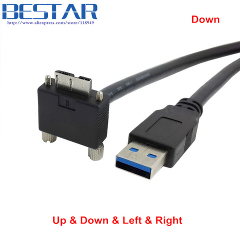 90-градусный правый, левый, вверх и вниз Угловой Micro B USB 3.0 винтовой кронштейн для USB 3.0 USB 3.0 A Type Male Кабель для передачи данных 3,0 м 3 м 5 м ► Фото 1/6