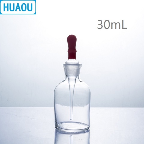 HUAOU флакон для капель 30 мл, прозрачное стекло с грунтом в пипетке и латексной резине, лабораторное химическое оборудование для сосков ► Фото 1/4