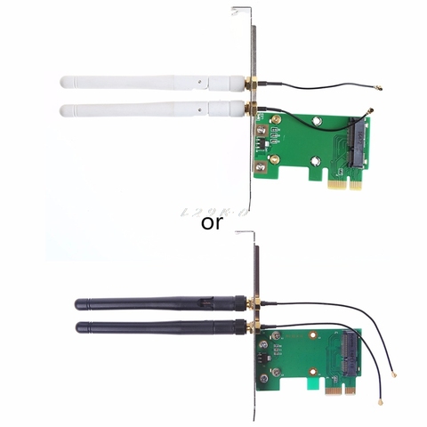 Настольный адаптер Mini PCI-E к PCI-E 1X с двумя антеннами для беспроводной сетевой карты Wi-Fi ► Фото 1/6