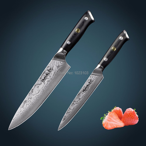 Набор кухонных ножей Takefu VG10 из дамасской стали, супер качество, 2 шт., ножи для нарезки с мозаичной заклепкой ► Фото 1/6