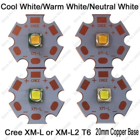 Светодиодный излучатель Cree XLamp XML XM-L или XML2, светодиодный светодиод высокой мощности T6 10 Вт на медном основании 20 мм, холодный белый, теплый б... ► Фото 1/6