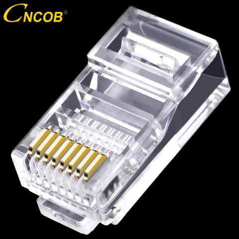 Коннектор CNCOB Ethernet rj45, компьютерный Сетевой коннектор, обжимной Модульный штекер cat5e 8p8c, неэкранированный сетевой кабель utp, кристальная гол... ► Фото 1/6