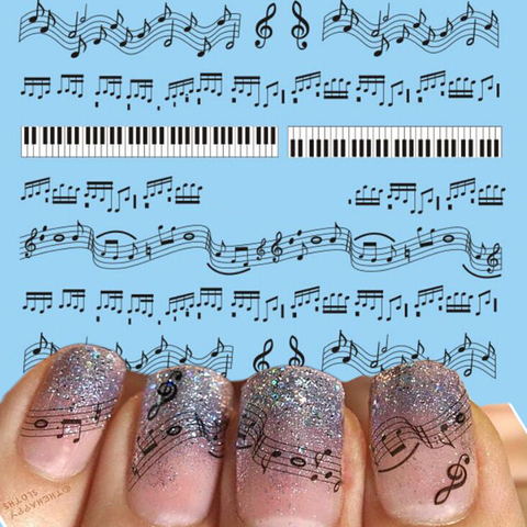 1 лист, хит, дизайн ногтей, черная музыкальная нотка, печать, сделай сам, ногти, пальцы, женские наклейки для ногтей, наклейки, инструменты для татуировок # New ► Фото 1/2