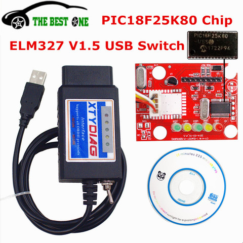 2022 новейший ELM327 V1.5 USB переключатель с чипом PIC18F25K80 для HS MS CAN ELM 327 считыватель кодов диагностический сканер ► Фото 1/1