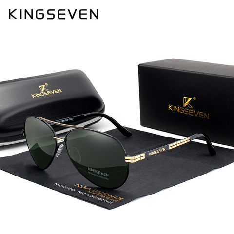 Дизайнерские мужские очки KINGSEVEN, очки пилота HD, поляризационные солнцезащитные очки для мужчин и женщин, очки для вождения автомобиля с тисненым логотипом ► Фото 1/6