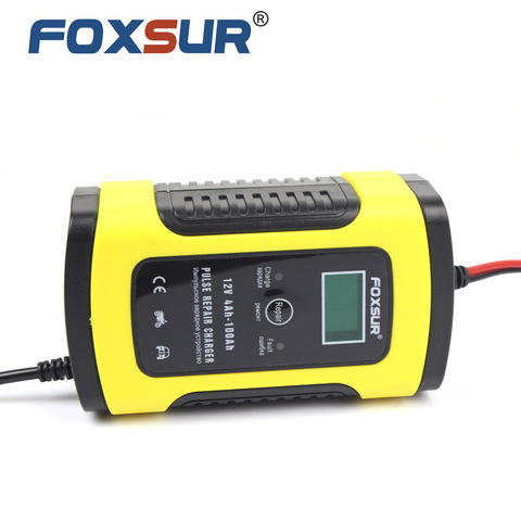 FOXSUR 12V 5A импульсное зарядное устройство с ЖК-дисплеем, зарядное устройство для аккумуляторов мотоцикла и автомобиля, 12V AGM GEL WET свинцово-Кисл... ► Фото 1/6