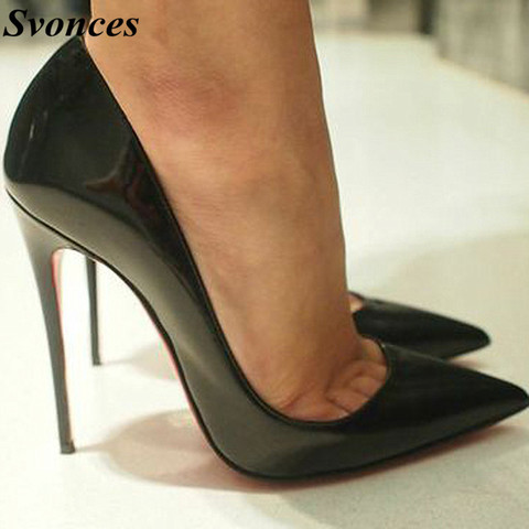 Туфли женские, очень красивые, на каблуке 12 см/10 см, черные, из лаковой кожи Pigalle, модные, свадебные туфли женские туфли-лодочки для невесты ► Фото 1/6