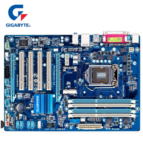 Оригинальная Материнская плата Gigabyte LGA 1155 DDR3, USB2.0, USB3.0, SATA3, P75, D3, 32 ГБ, для настольного ПК с процессором Intel B75, 22 нм, б/у ► Фото 1/1