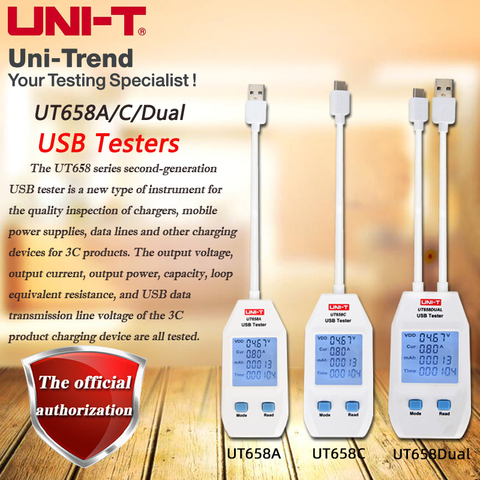 Двойной USB-тестер UNI-T UT658A/UT658C/UT658Dual USB; Тестер качества зарядного устройства/мобильного источника питания/кабеля передачи данных/USB-кабеля/за... ► Фото 1/5