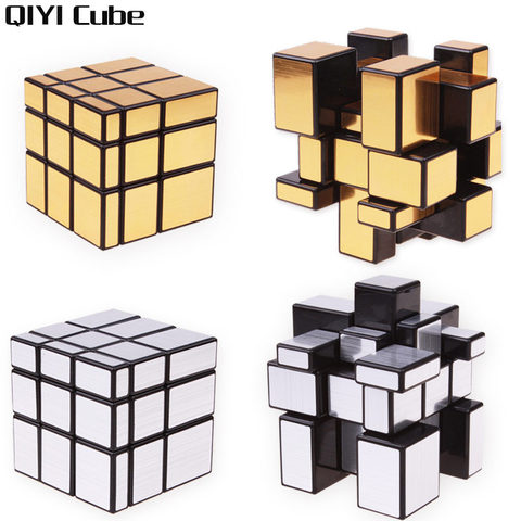 QIYI зеркальный куб Магическая скорость 3x3x3 кубики серебристые золотые наклейки профессиональные Кубики-головоломки игрушки для детей зерка... ► Фото 1/6