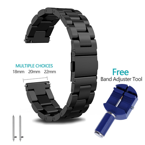 Ремешок из нержавеющей стали для Samsung Gear S2 S3, черный звеньевой браслет для смарт-часов, 18 мм 20 мм 22 мм ► Фото 1/6