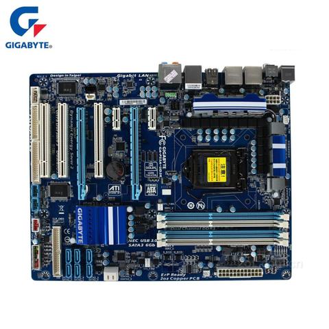 Оригинальная Материнская плата Gigabyte LGA 1156, DDR3, USB3.0, 16 ГБ, P55, A, материнская плата для настольного ПК с процессором SATA3, б/у, P55A, UD3R ► Фото 1/6