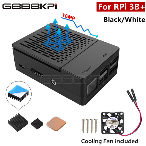 GeeekPi ABS черный/белый корпус коробка + радиаторы + охлаждающий вентилятор для Raspberry Pi 3 B + Plus/3 B/2 B ► Фото 1/6