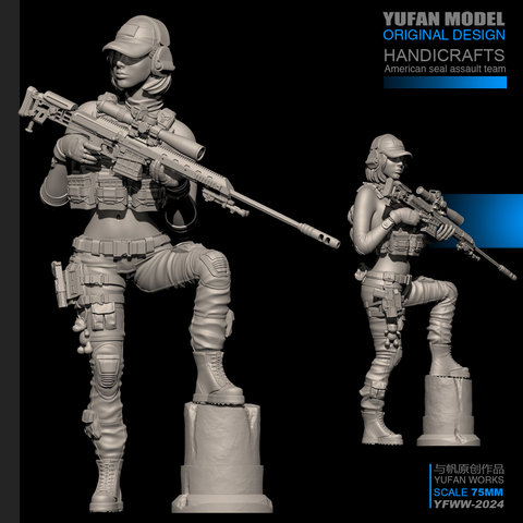 Модель YUFan 1/24 года, Женский солдат из снайперской смолы, самособранный (75 мм), YFWW-2024 ► Фото 1/4