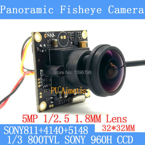Панорамная камера «рыбий глаз» 32*32 мм 360 дюйма, 1/3 tvl 811 Effio-e CCD Sony 4140 + 5148 + 1,8, модуль камеры видеонаблюдения, объектив 5 Мп + мм + BNC/OSDCable ► Фото 1/1