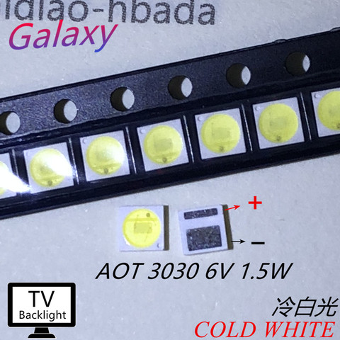 Светодиодный высокой мощности AOT, 1,8 Вт, 3030, 6 в, 97-100LM, холодный белый, ЖК-подсветка для ТВ, приложения EMC 3030C-W3M3, 50 шт. ► Фото 1/2