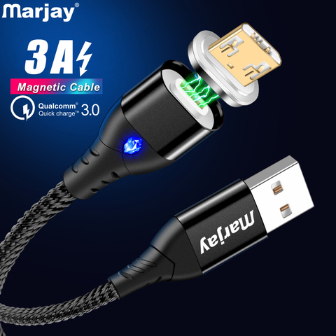 Магнитный USB-кабель Marjay 3A, кабель для быстрой зарядки Micro USB для Samsung S7 Xiaomi Redmi Note 5 Huawei HTC, Шнур Micro USB Android ► Фото 1/6