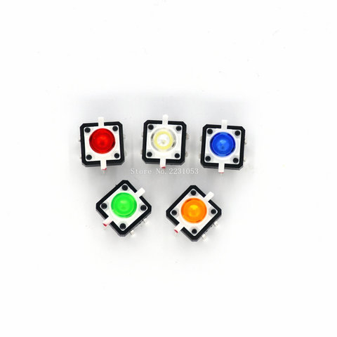 Тактильный кнопочный переключатель, 5 шт./лот, Мгновенный Такт 12x12x7.0 мм со светодиодными лампами (красный, желтый, синий, зеленый, белый) ► Фото 1/1